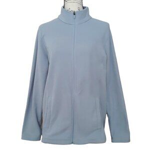 Lands' End Fleece Full Zip Mock Jacket Lt. Gray Pockets Women's Large